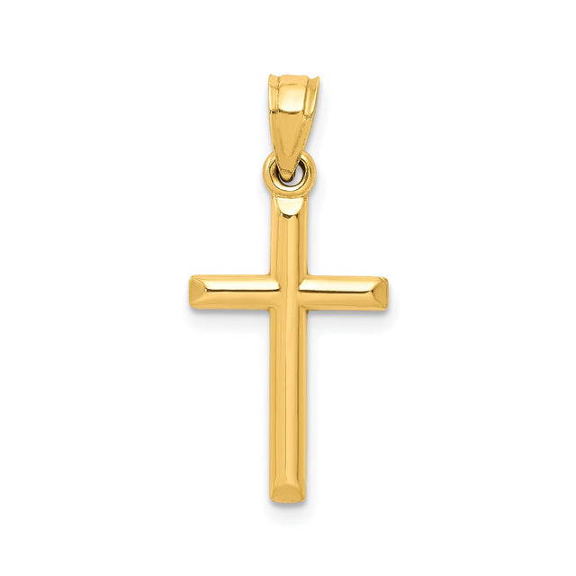 10k Yellow Gold Cross Pendant, Polished Latin Design with Tapered Bail