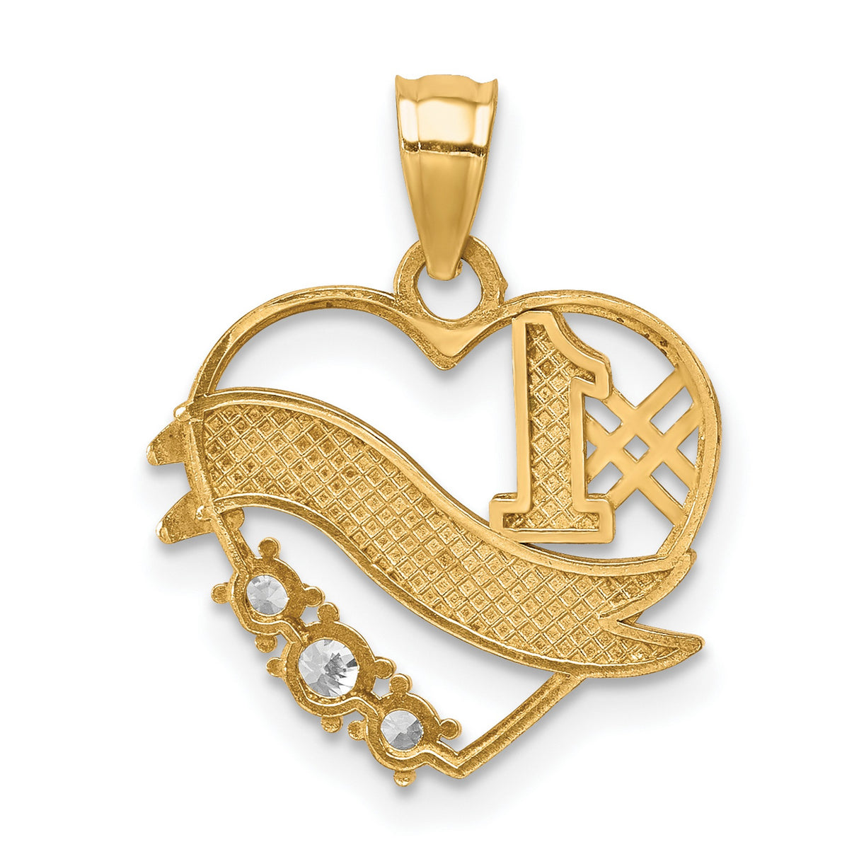 10k Yellow Gold and Rhodium Plated Heart Pendant with Cubic Zirconia, #1 Grandma Design