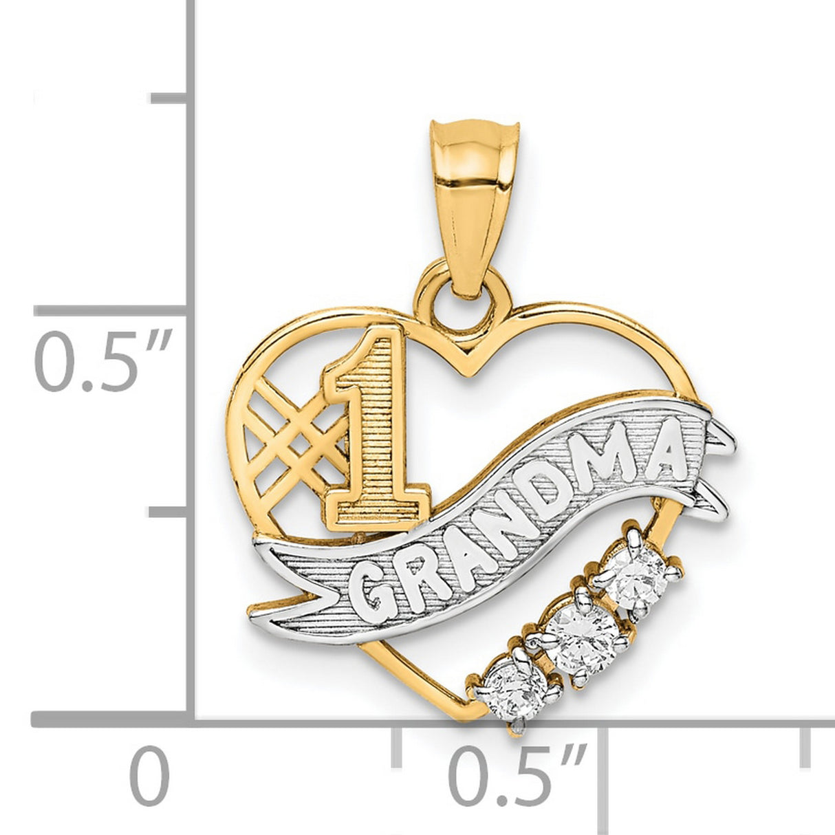10k Yellow Gold and Rhodium Plated Heart Pendant with Cubic Zirconia, #1 Grandma Design