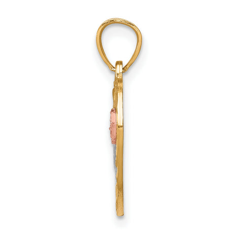 10k Two-Tone Gold Abuela Heart Pendant with Rose Accent and Filigree Design