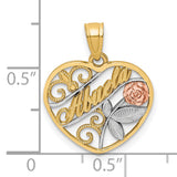 10k Two-Tone Gold Abuela Heart Pendant with Rose Accent and Filigree Design