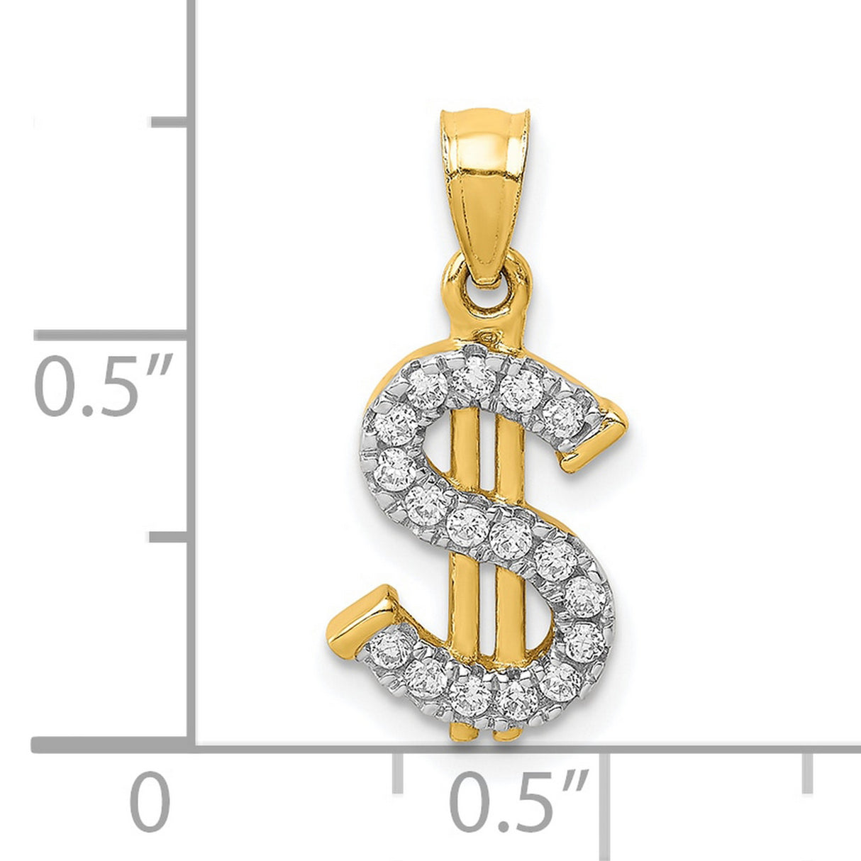 10k Yellow Gold Pendant with Cubic Zirconia, Dollar Sign, Hip Hop Streetwear Style