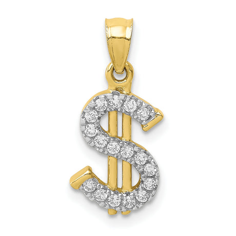 10k Yellow Gold Pendant with Cubic Zirconia, Dollar Sign, Hip Hop Streetwear Style