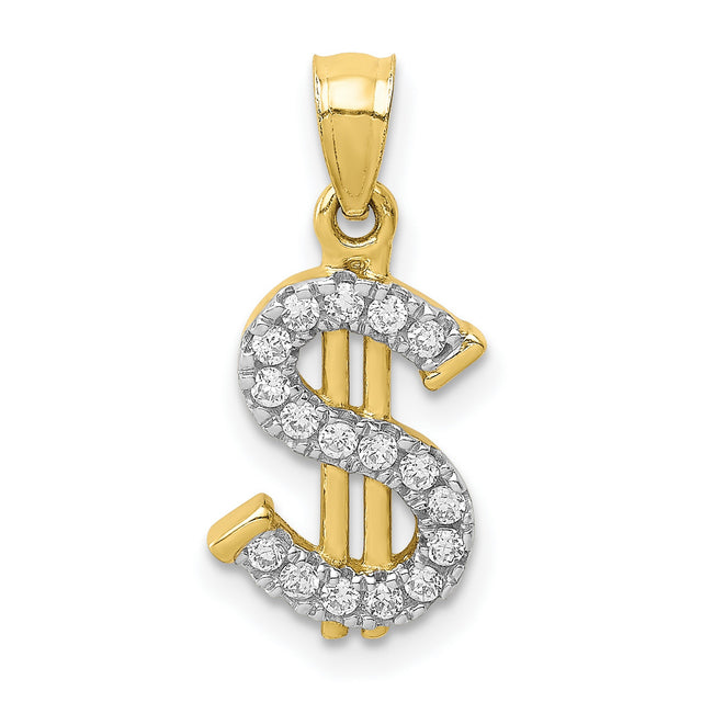 10k Yellow Gold Pendant with Cubic Zirconia, Dollar Sign, Hip Hop Streetwear Style