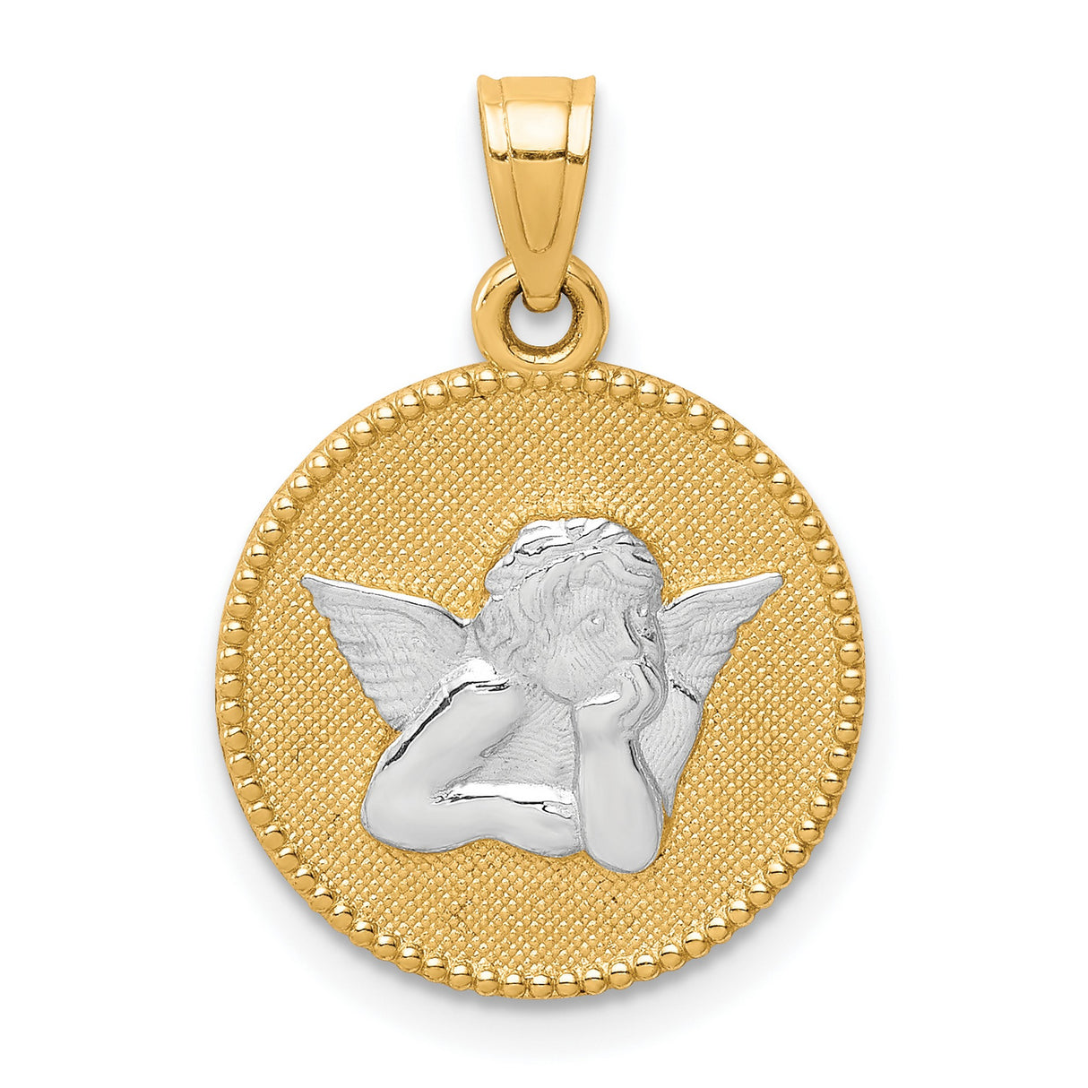 Polished and Textured Angel Charm Pendant in Real 10k Multi-Tone Gold