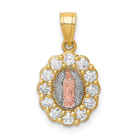 Our Lady of Guadalupe with CZ Border Charm Pendant in Real 10k Multi-Tone Gold