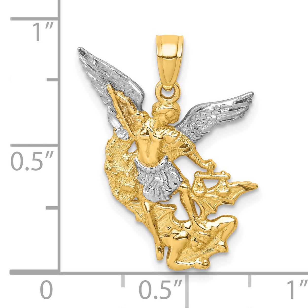 Saint Michael Vanquishing Satan Charm Pendant in Real 10k Multi-Tone Gold
