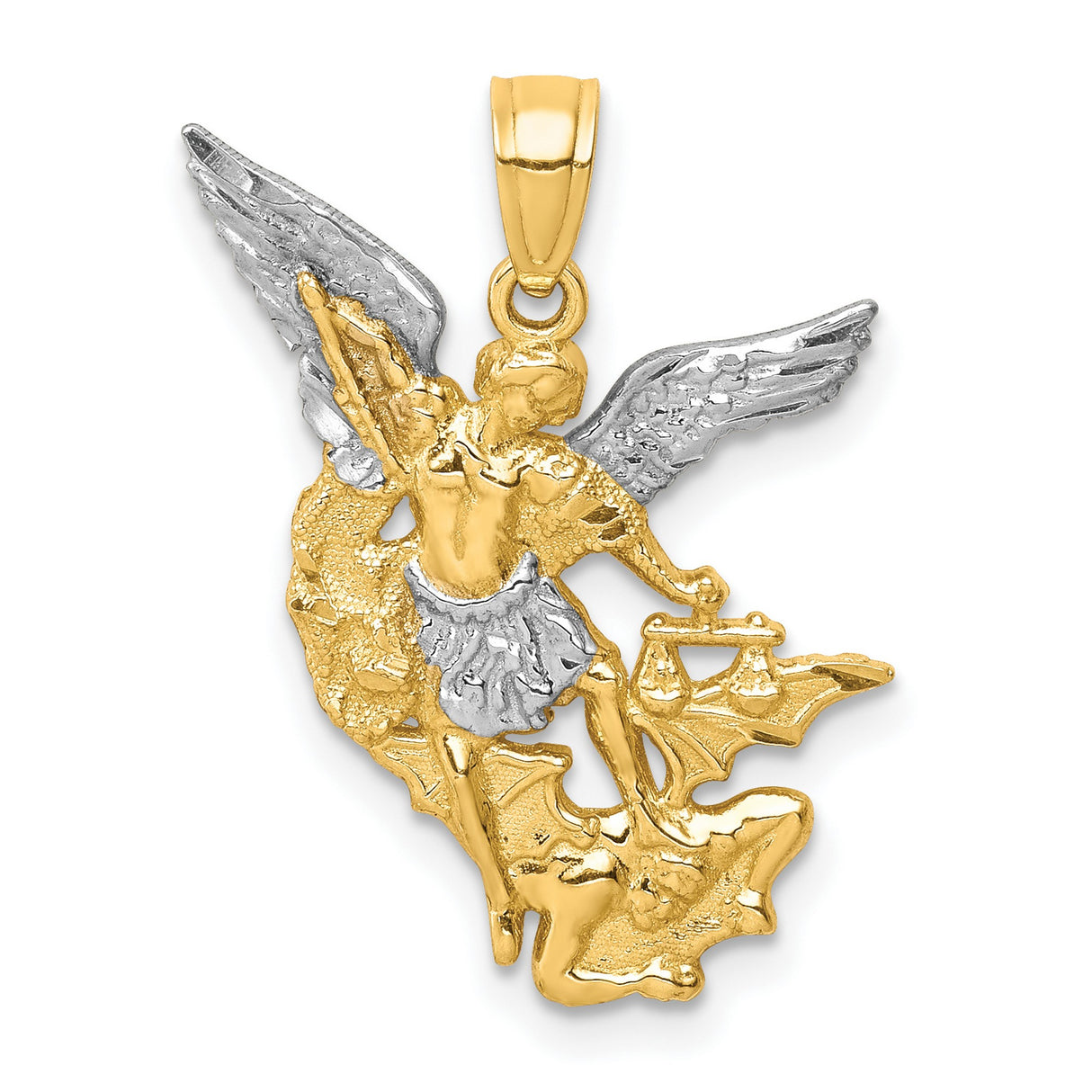 Saint Michael Vanquishing Satan Charm Pendant in Real 10k Multi-Tone Gold