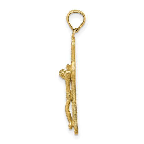 10k Yellow Gold Crucifix Pendant with Textured Cross and Polished Jesus Detail