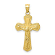 10k Yellow Gold Crucifix Pendant with Textured Cross and Polished Jesus Detail