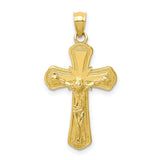 10k Yellow Gold Crucifix Pendant with Textured Cross and Polished Jesus Detail
