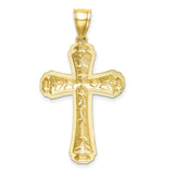 10k Yellow Gold Cross Pendant with Diamond-Cut Mirror Finish and Milgrain Edge