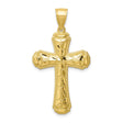 10k Yellow Gold Cross Pendant with Diamond-Cut Mirror Finish and Milgrain Edge