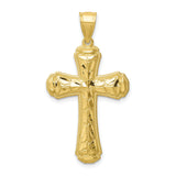 10k Yellow Gold Cross Pendant with Diamond-Cut Mirror Finish and Milgrain Edge