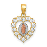 Our Lady of Guadalupe Heart with CZ Border Charm Pendant in Real 10k Multi-Tone Gold