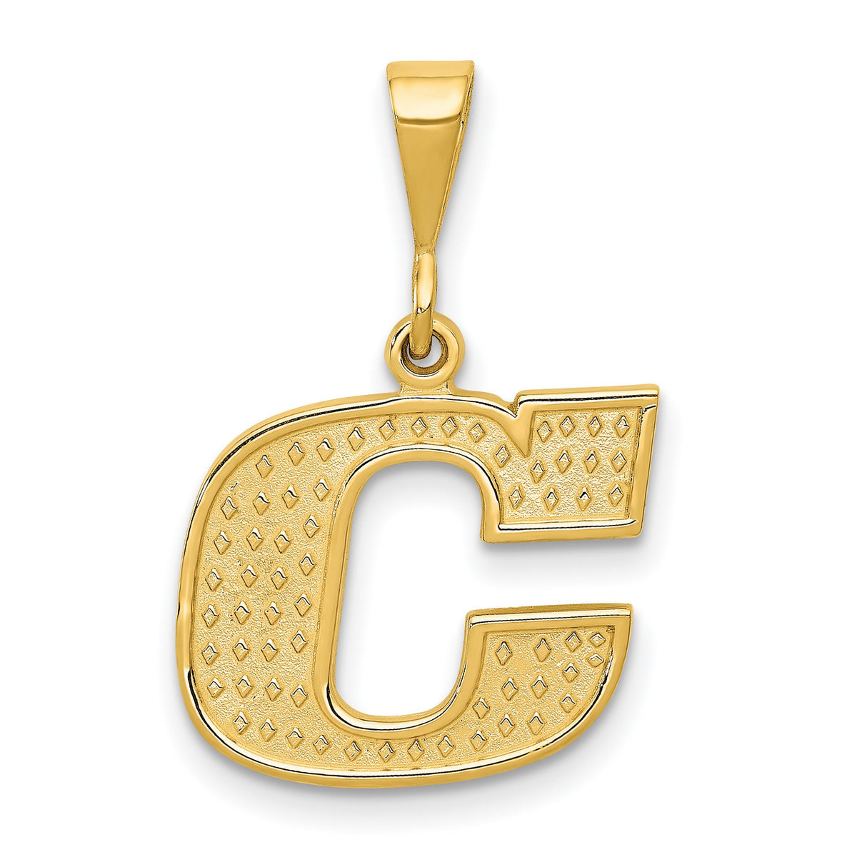 10k Yellow Gold Initial C Pendant, Textured Diamond-Cut Letter Charm, Unisex Monogram Jewelry