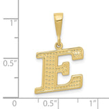 10k Yellow Gold Letter E Pendant, Diamond-Cut Textured Monogram Charm for Women or Unisex Wear