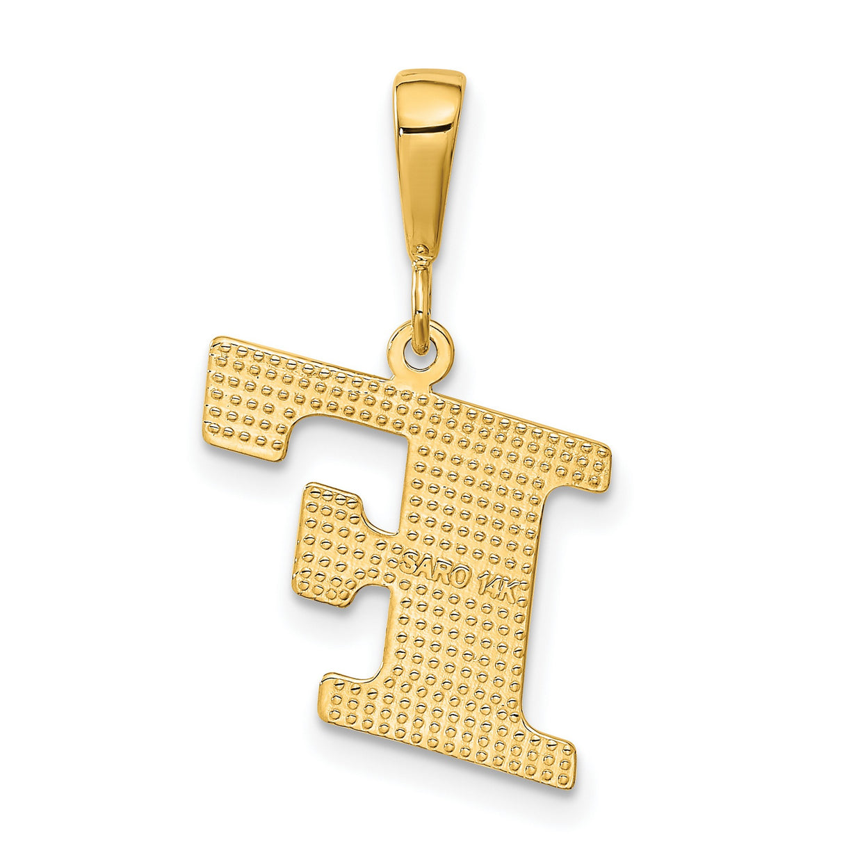 10k Yellow Gold Initial F Pendant, Textured Diamond Cut Letter Charm, Unisex Minimalist Jewelry