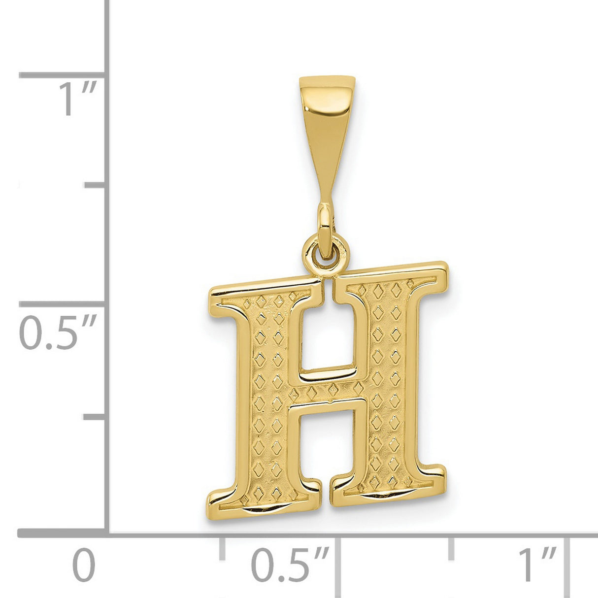 10k Yellow Gold Initial H Pendant, Diamond Cut Textured Alphabet Charm with Polished Bail