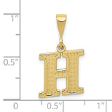 10k Yellow Gold Initial H Pendant, Diamond Cut Textured Alphabet Charm with Polished Bail