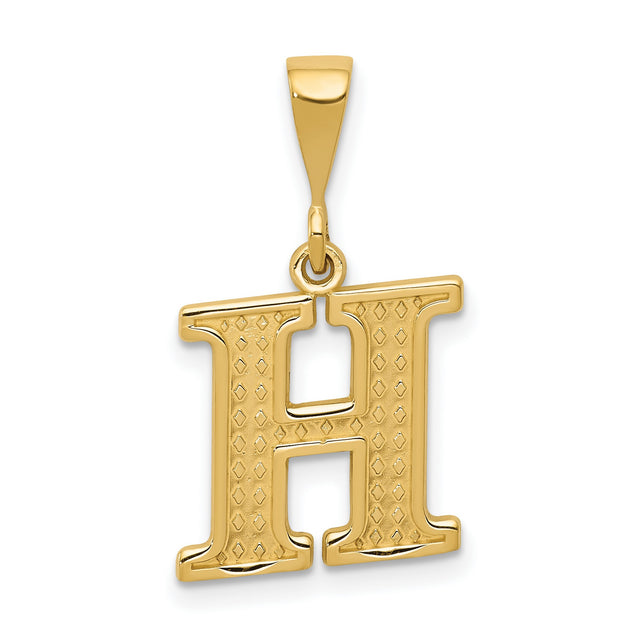 10k Yellow Gold Initial H Pendant, Diamond Cut Textured Alphabet Charm with Polished Bail