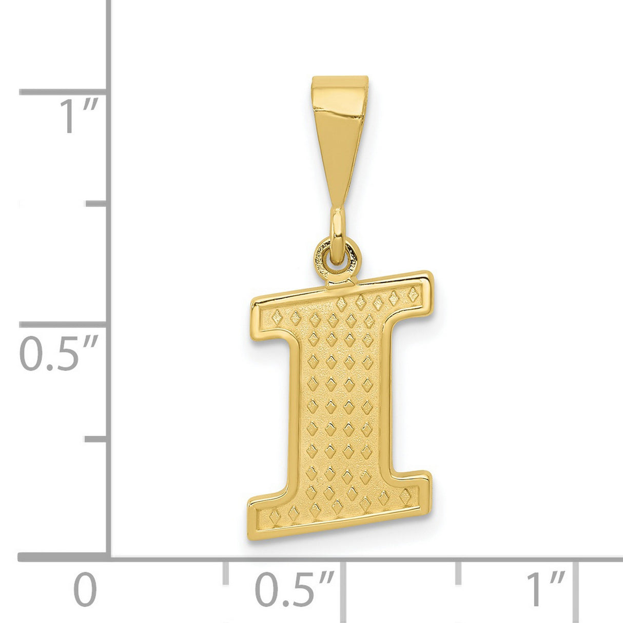 10k Yellow Gold Initial I Pendant, Textured Diamond-Cut Letter Charm, Unisex Monogram Jewelry