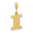 10k Yellow Gold Initial I Pendant, Textured Diamond-Cut Letter Charm, Unisex Monogram Jewelry