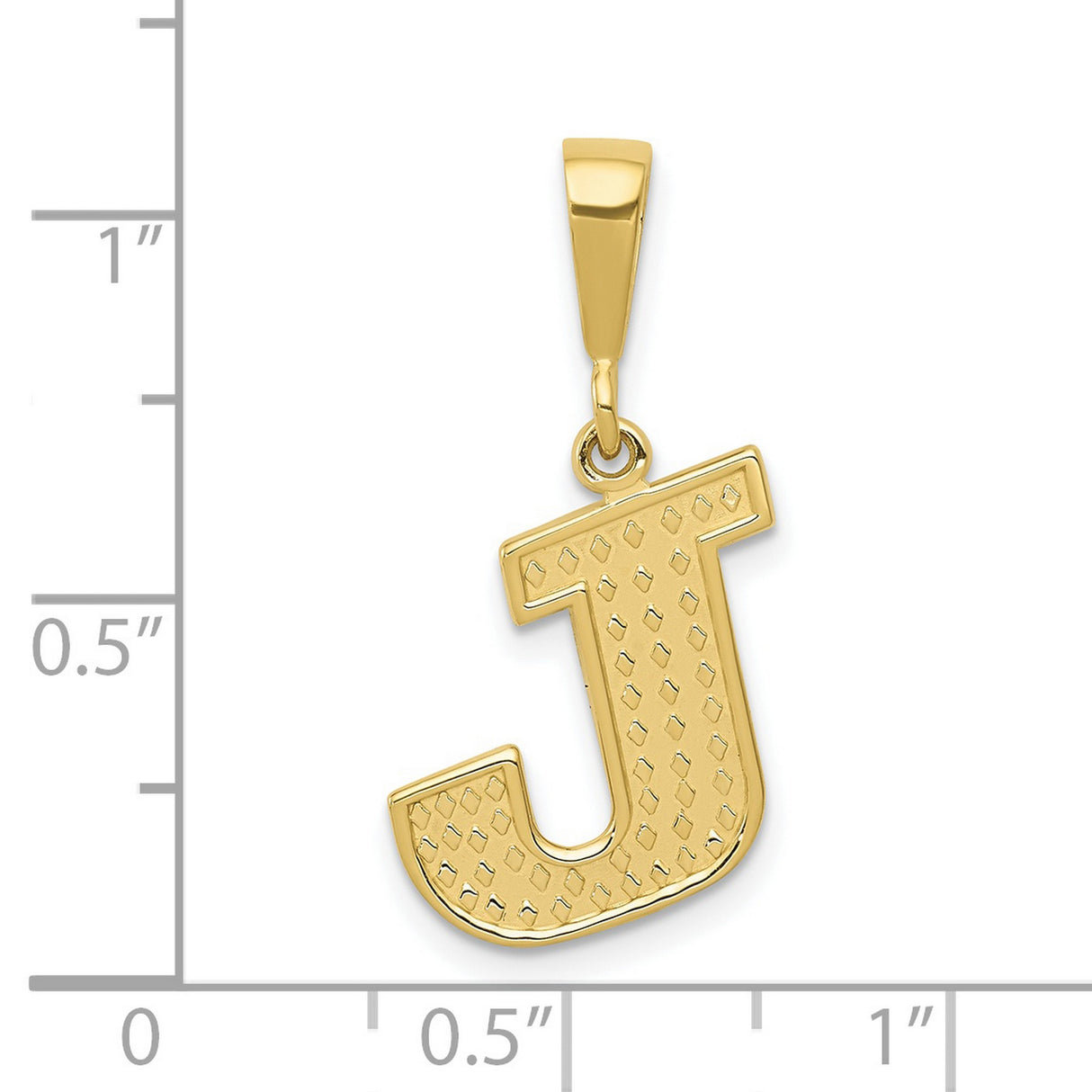 10k Yellow Gold Initial J Pendant, Textured Diamond Cut Letter Charm for Women or Unisex