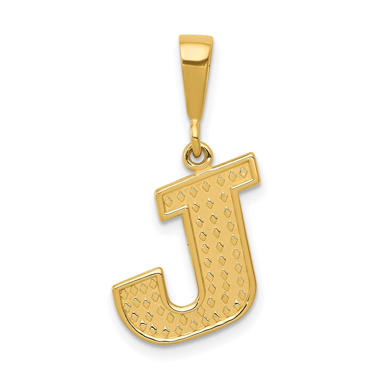 10k Yellow Gold Initial J Pendant, Textured Diamond Cut Letter Charm for Women or Unisex