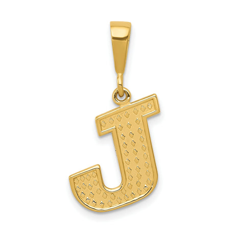 10k Yellow Gold Initial J Pendant, Textured Diamond Cut Letter Charm for Women or Unisex