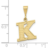 10k Yellow Gold Initial Pendant K Letter Charm with Textured Diamond Cut Design