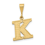 10k Yellow Gold Initial Pendant K Letter Charm with Textured Diamond Cut Design