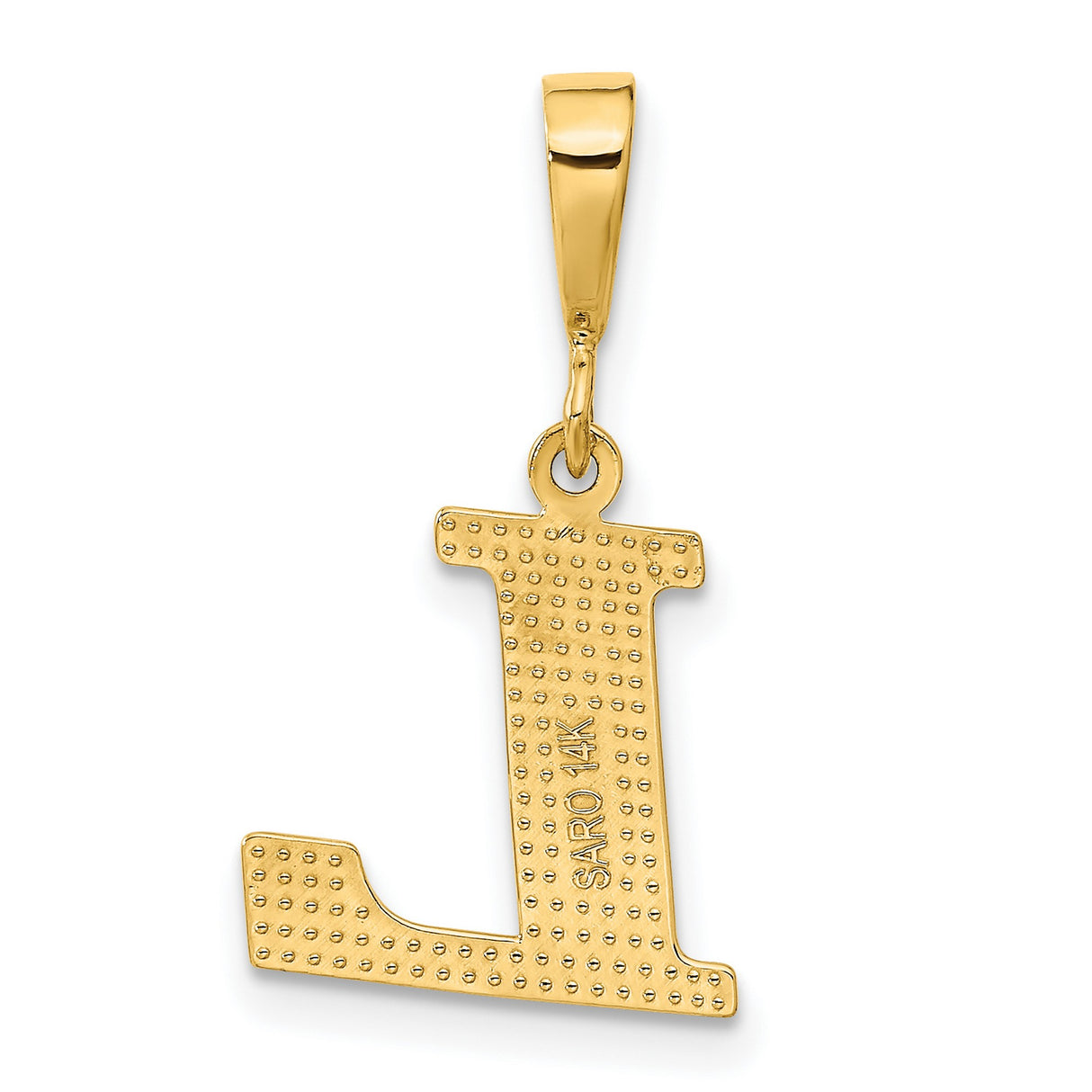 10k Yellow Gold Letter L Pendant, Diamond-Cut Textured Initial Charm for Women or Unisex Wear
