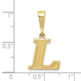 10k Yellow Gold Letter L Pendant, Diamond-Cut Textured Initial Charm for Women or Unisex Wear