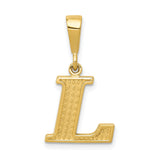 10k Yellow Gold Letter L Pendant, Diamond-Cut Textured Initial Charm for Women or Unisex Wear