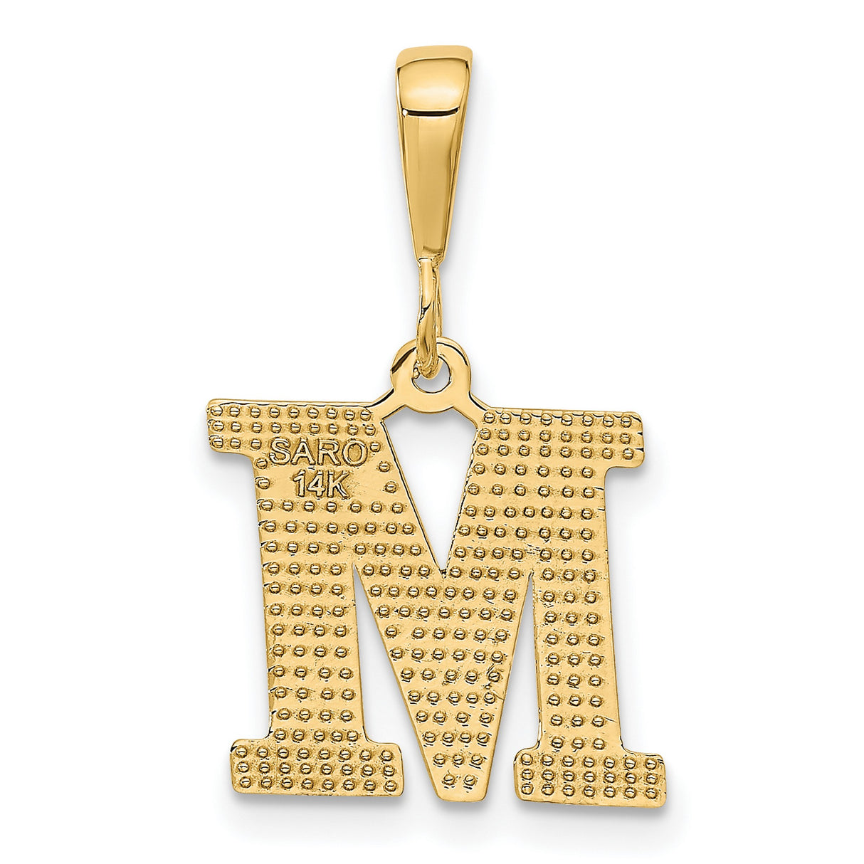 10k Yellow Gold M Initial Pendant, Diamond Cut Textured Letter Charm for Women or Unisex