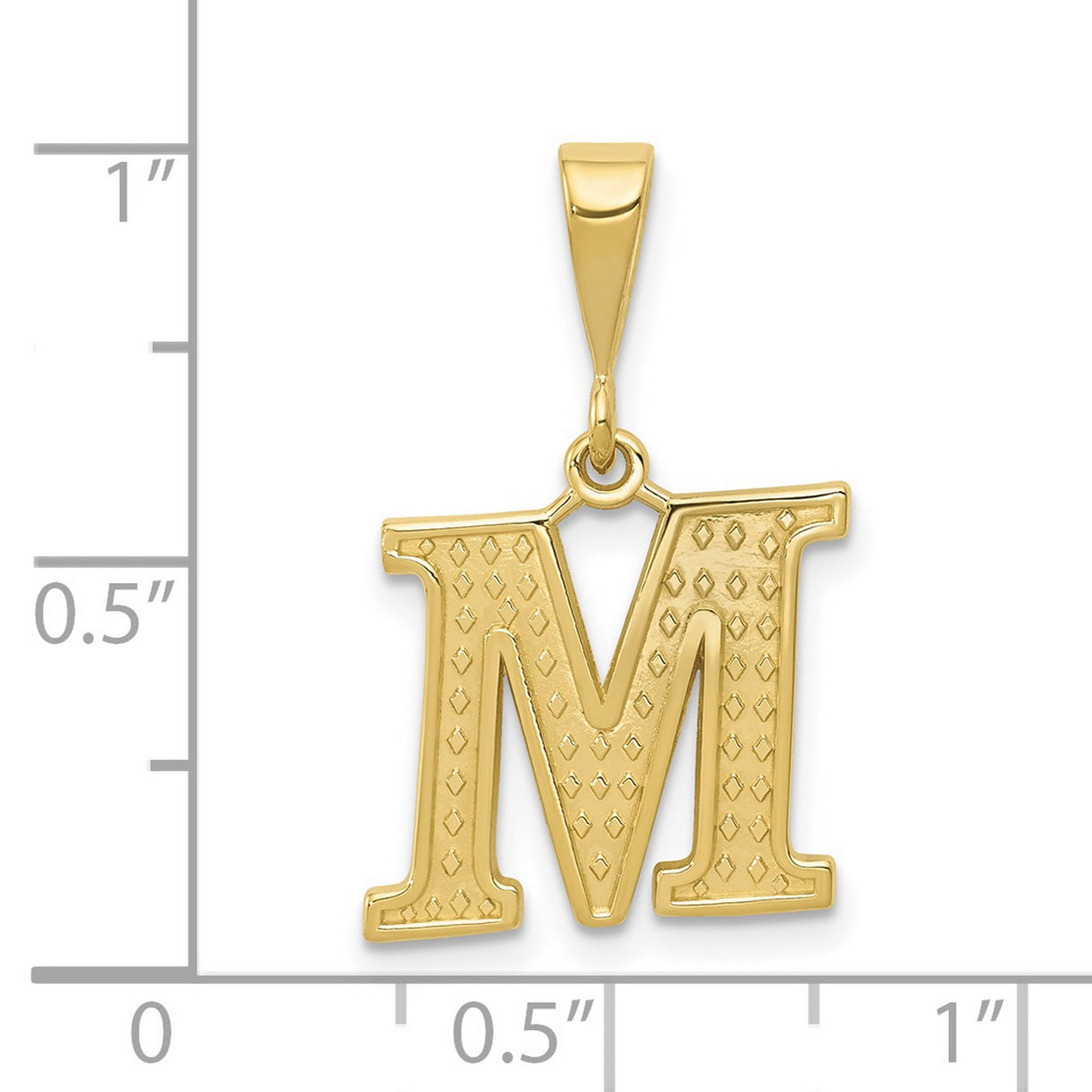 10k Yellow Gold M Initial Pendant, Diamond Cut Textured Letter Charm for Women or Unisex