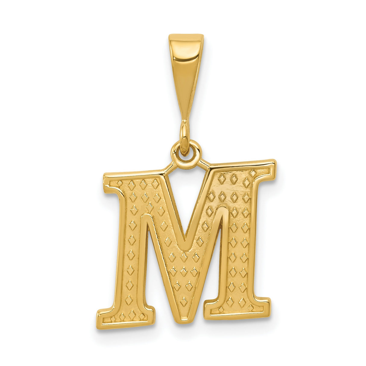 10k Yellow Gold M Initial Pendant, Diamond Cut Textured Letter Charm for Women or Unisex