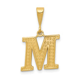 10k Yellow Gold M Initial Pendant, Diamond Cut Textured Letter Charm for Women or Unisex