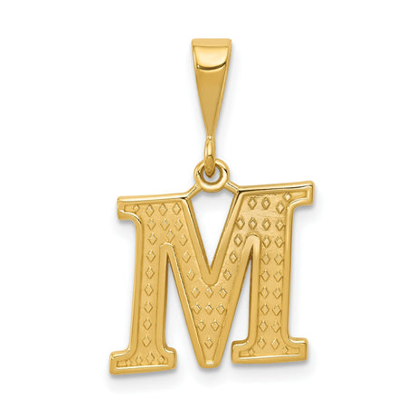 10k Yellow Gold M Initial Pendant, Diamond Cut Textured Letter Charm for Women or Unisex