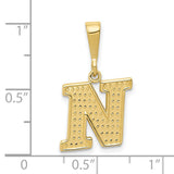 10k Yellow Gold Letter N Pendant, Diamond Cut Textured Design, Polished Bail, Lightweight Charm