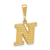 10k Yellow Gold Letter N Pendant, Diamond Cut Textured Design, Polished Bail, Lightweight Charm