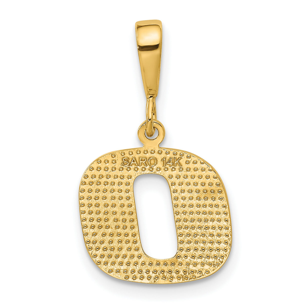10k Yellow Gold Letter O Pendant Charm, Textured Diamond Cut Initial with Polished Bail