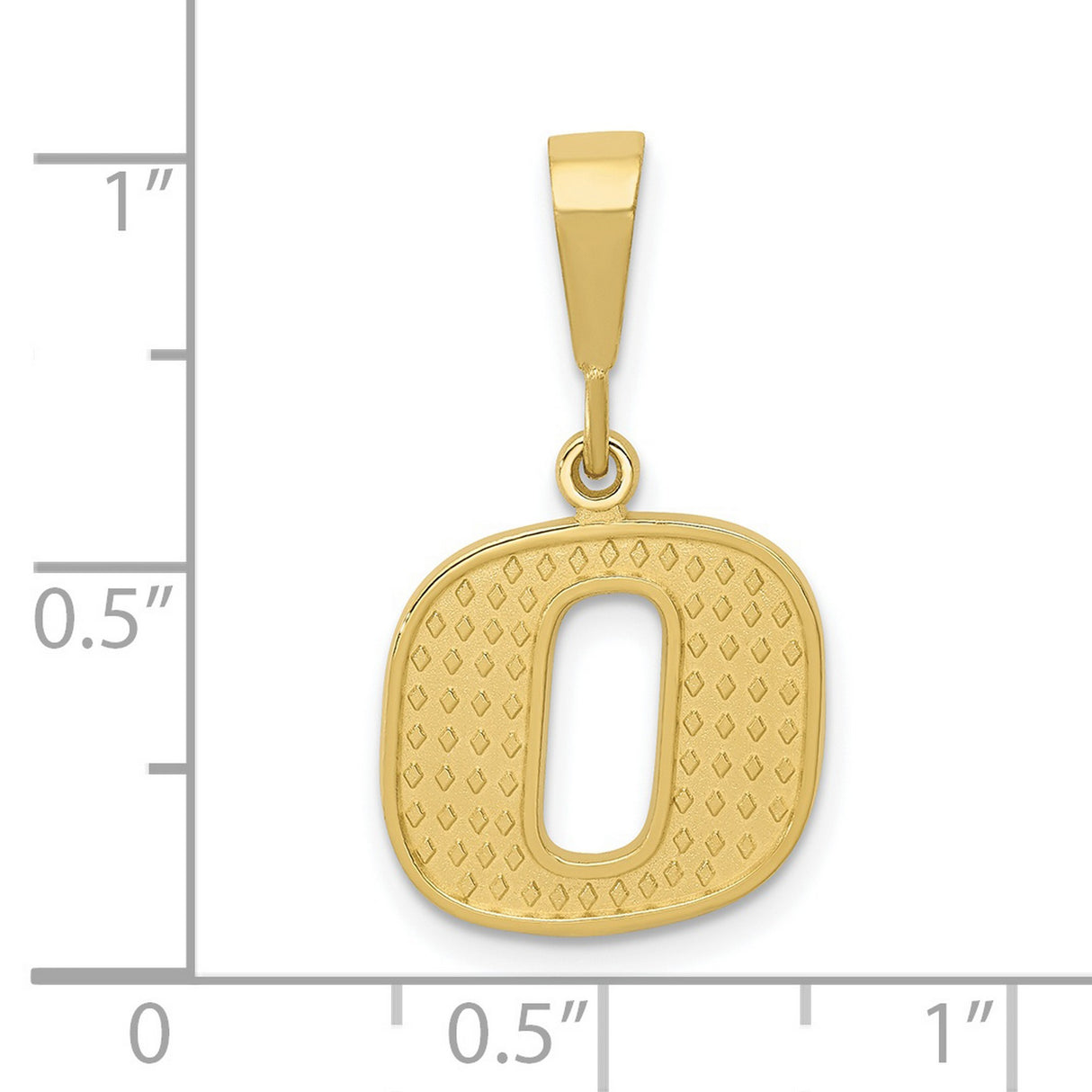 10k Yellow Gold Letter O Pendant Charm, Textured Diamond Cut Initial with Polished Bail