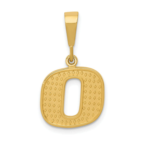10k Yellow Gold Letter O Pendant Charm, Textured Diamond Cut Initial with Polished Bail