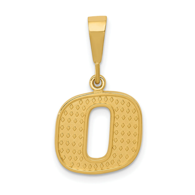 10k Yellow Gold Letter O Pendant Charm, Textured Diamond Cut Initial with Polished Bail
