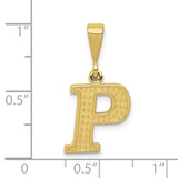 10k Yellow Gold Letter P Pendant with Textured Diamond Cut Design, Initial Charm for Women or Unisex