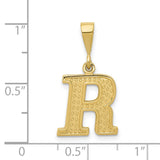 10k Yellow Gold Letter R Pendant, Diamond Cut Texture, Polished Block Font Initial Charm