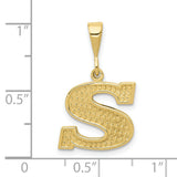 10k Yellow Gold Letter S Pendant, Diamond Cut Initial Charm, Unisex Monogram Jewelry