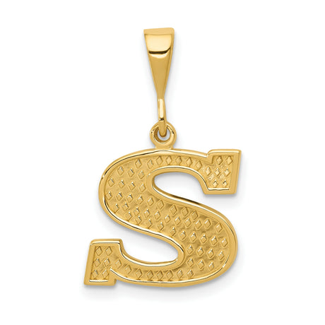 10k Yellow Gold Letter S Pendant, Diamond Cut Initial Charm, Unisex Monogram Jewelry